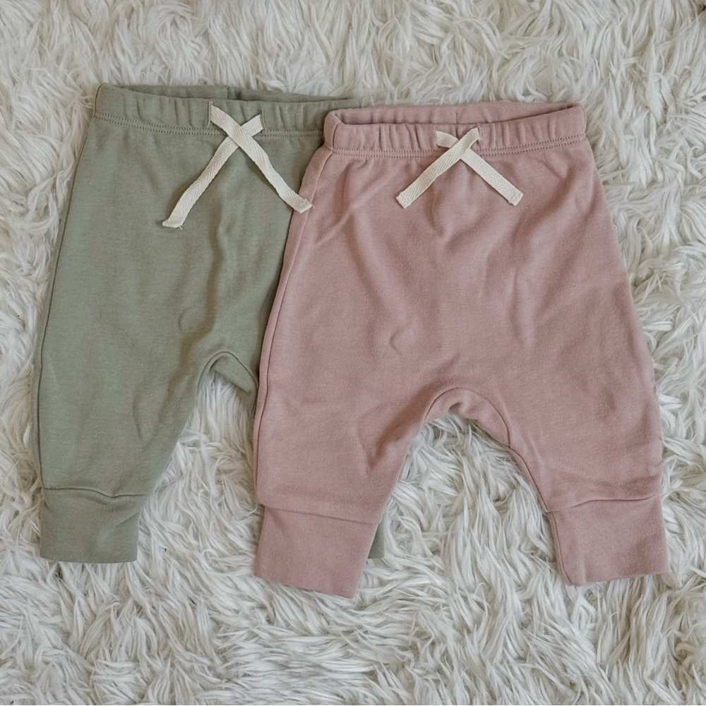 SET of 2 Quincy Mae Drawstring Pants in Sage and Blush